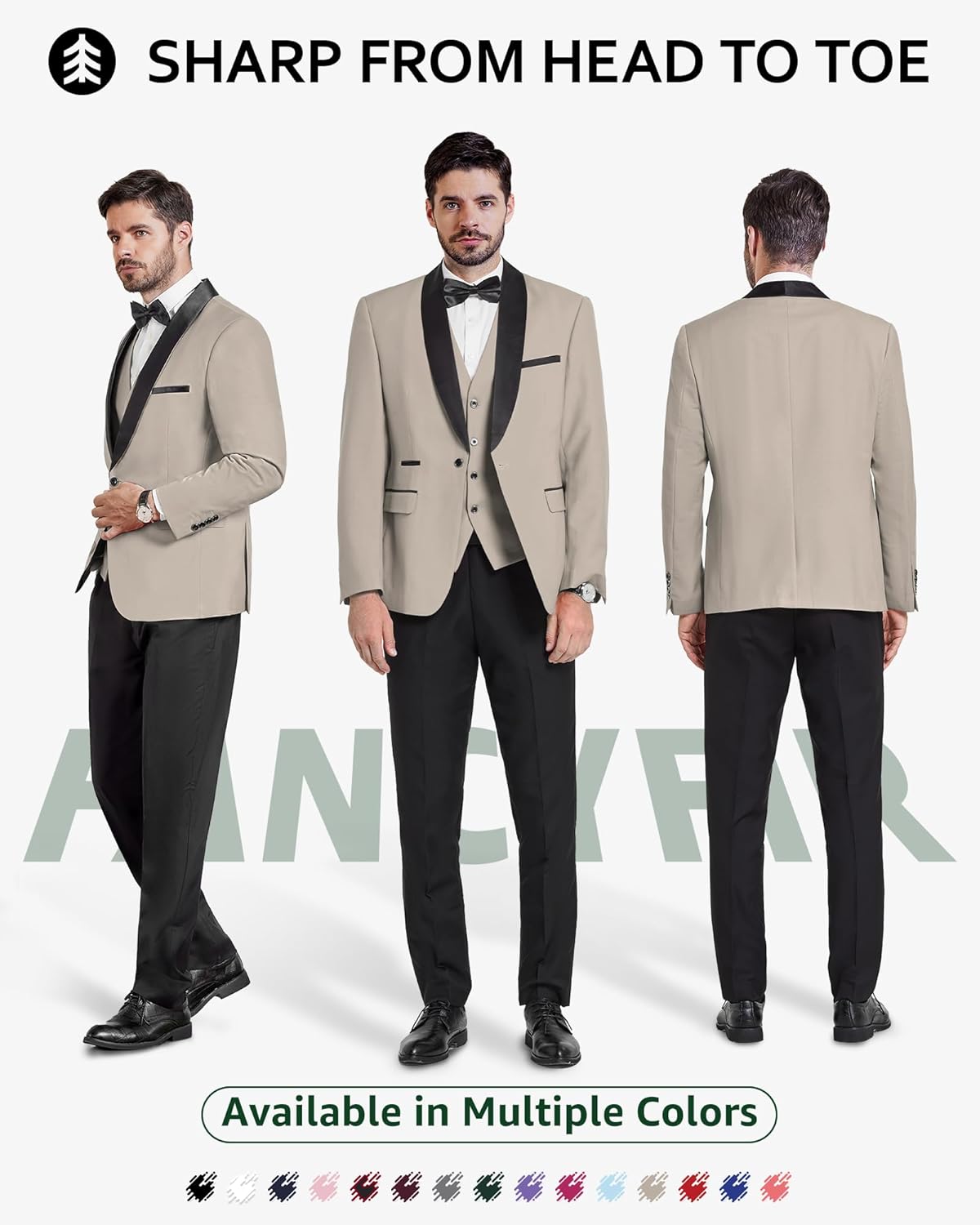 Men's Slim Fit 3-Piece Tuxedo Set, One Button Shawl Collar Jacket Vest Pants for Party, Business and Wedding - Image 2