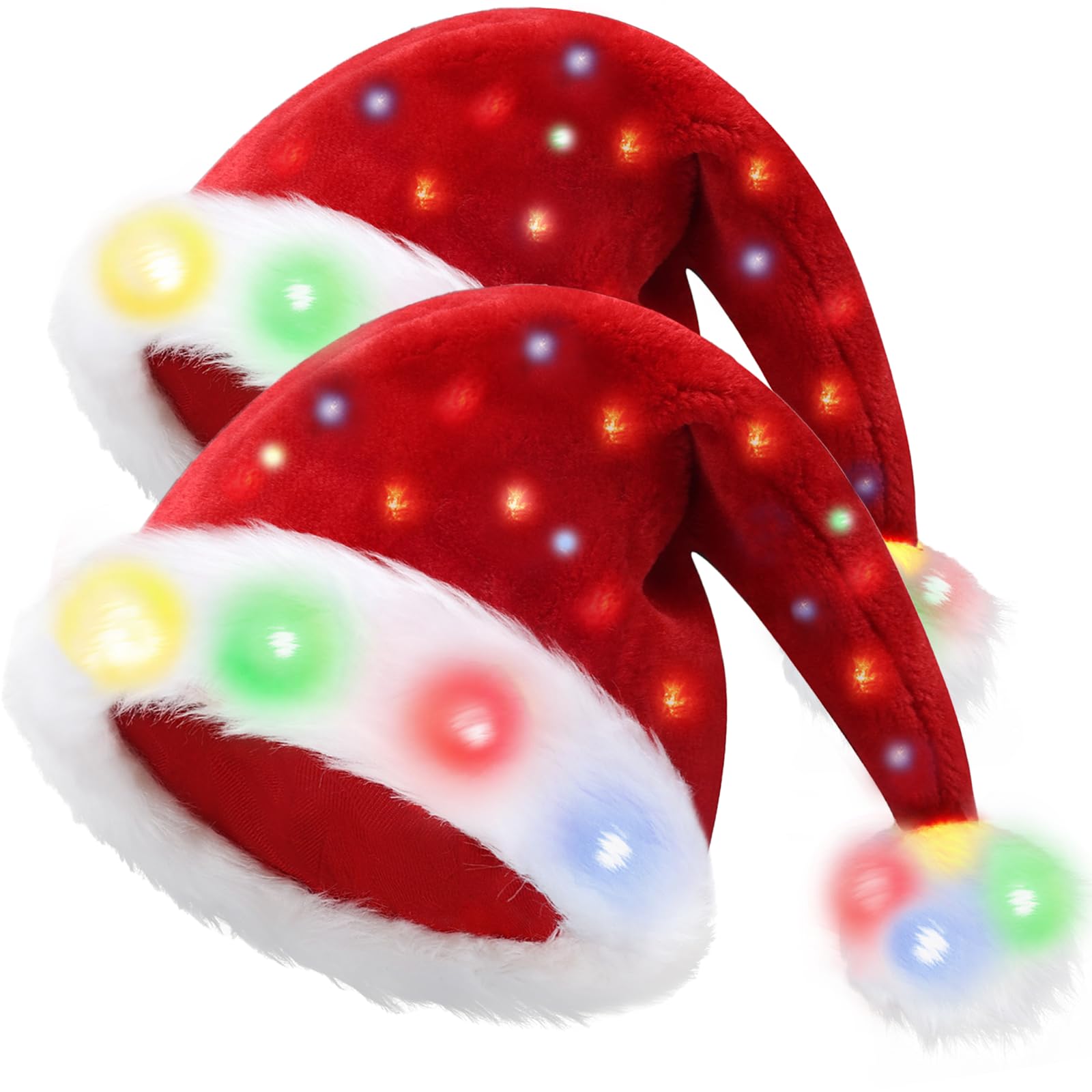 SENKENA Santa Hat Red Plush Light Up Funny Christmas Hat for Adults or Kids - One Piece