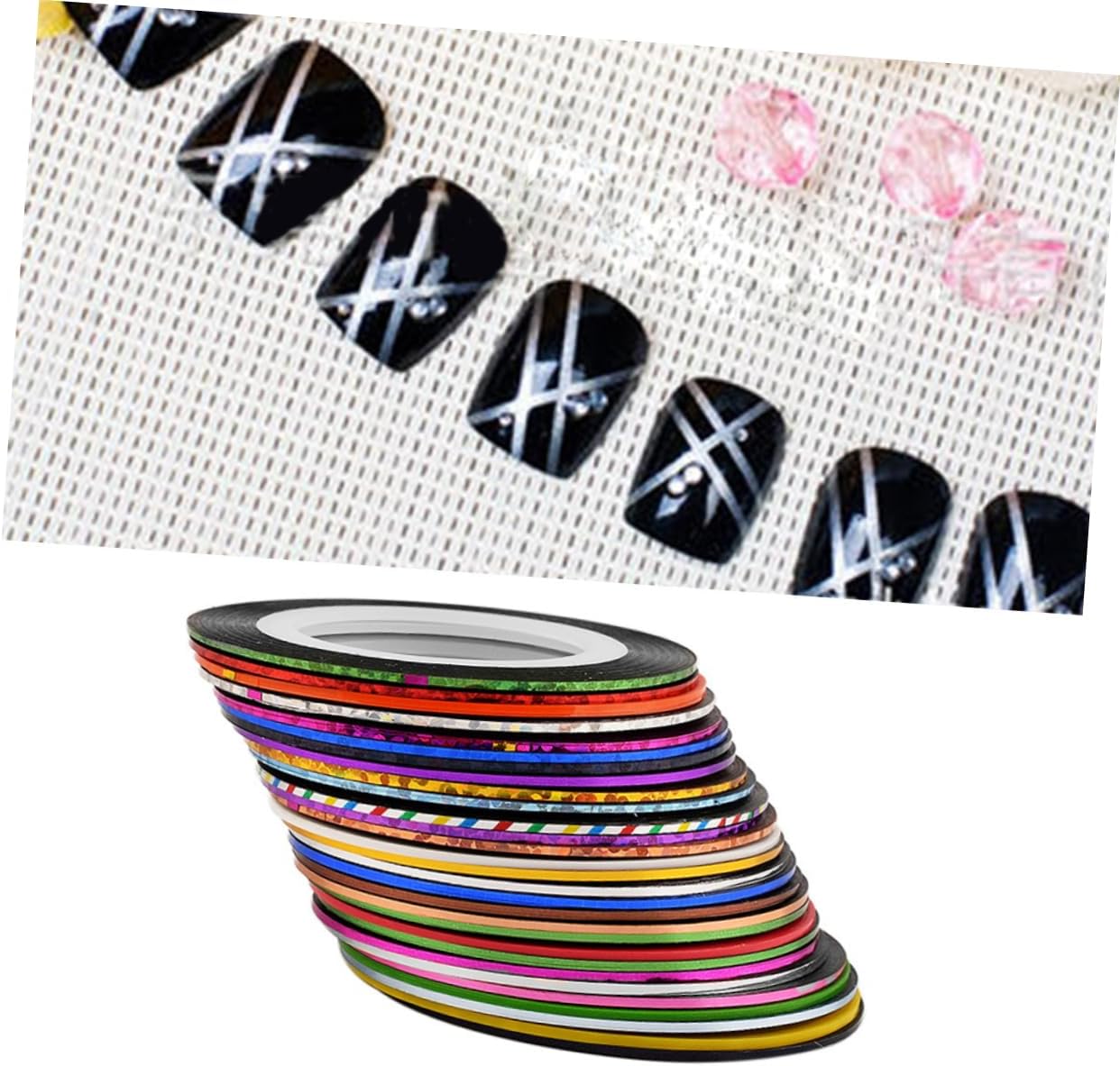 30pcs 1mm Nail Art Tape Adhesive Nail Line Stickers in 30 Colors for DIY Designs and Manicure Enthusiasts