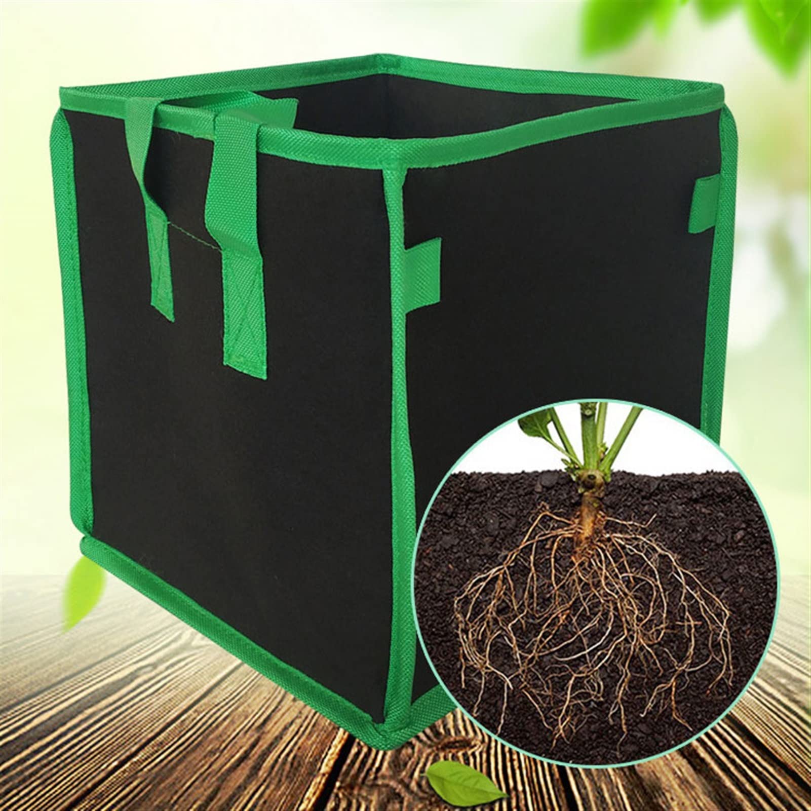 Paquete de 6 Bolsas de Cultivo cuadradas, Bolsas de Tela Gruesa con Asas, recipientes for macetas de jardín for el Cultivo de Flores y Verduras, Verde (Blanco : Verde, Size : 25x25x25cm(4gal))