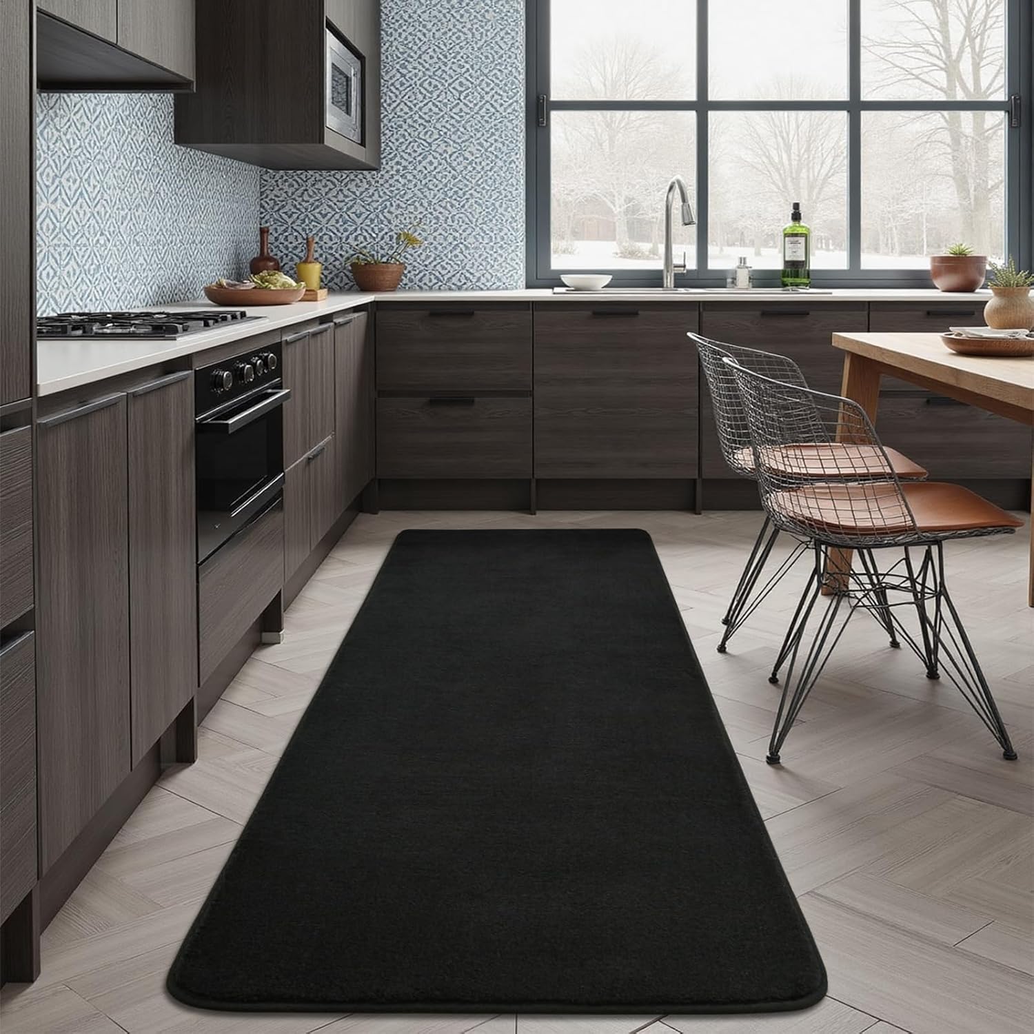 HOMORE 2x6 Hallway Runner Rug for Bedroom,Black Washable Area Rug Low Pile Fluffy Living Room Kitchen Nursery Decor,Non Slip Thickened Memory Foam Area Rug for Dorm Hallway Indoor Home Decor