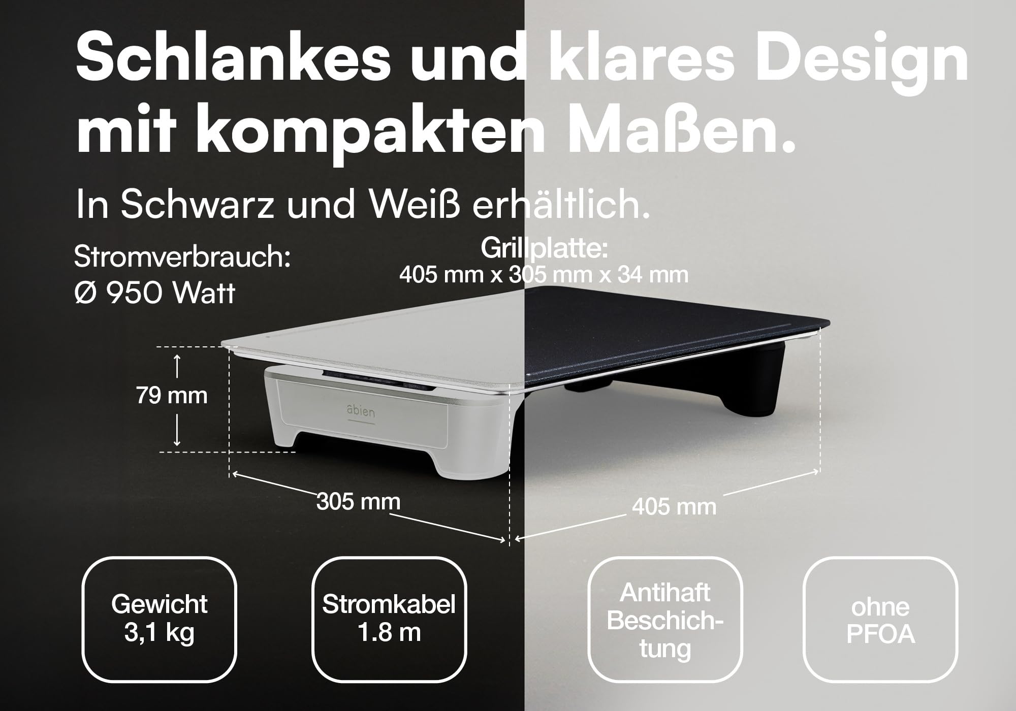abien MAGIC GRILL Japanischer Teppanyaki Elektrogrill bis 245°C Antihaftbeschichtet PFOA/PFOS frei