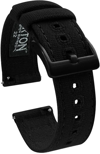 Barton Canvas Watch Band 18mm | Quick Release Premium Canvas Strap with Black PVD Buckle | Breathable, Comfortable, Durable - Black