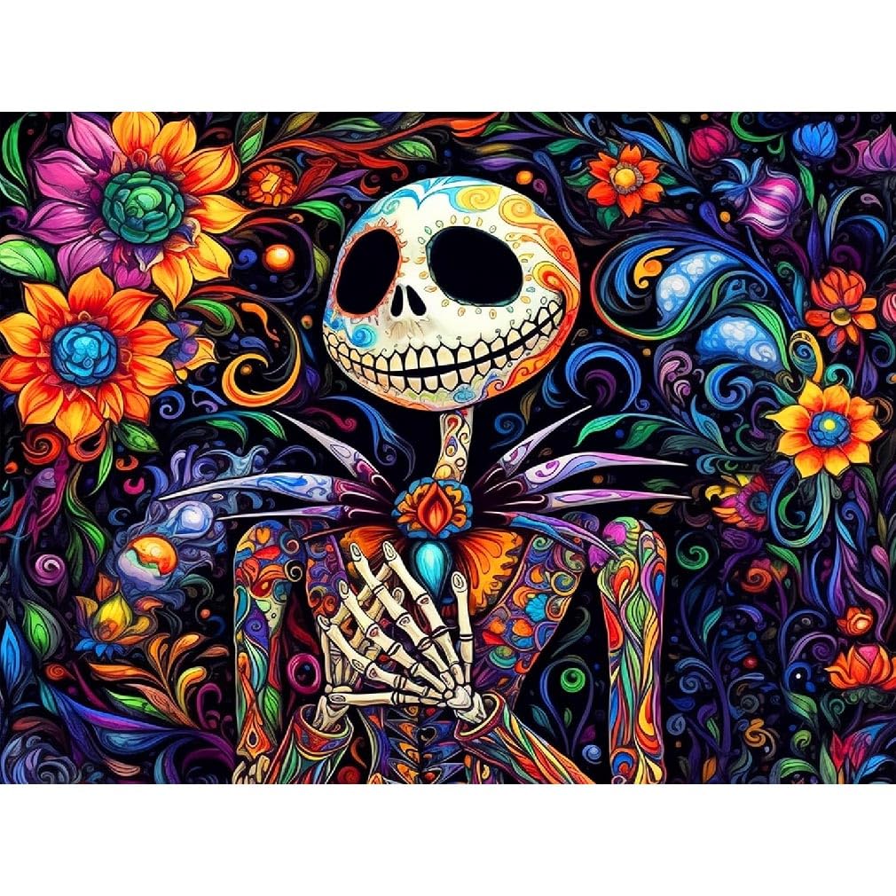 Diamond Painting Kit Skull Love Design - 12x12 Inch Round Full Drill DIY Art For Adults