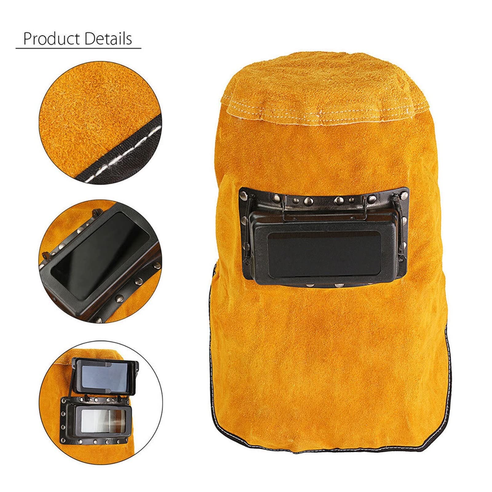 casco de soldadura,máscara de soldadura, Delantal de soldadura de cuero Máscara de soldador -15°-65° Capucha de cuero Conveniente casco de soldadura Proteger el arco de molienda amarillo A prueba de c