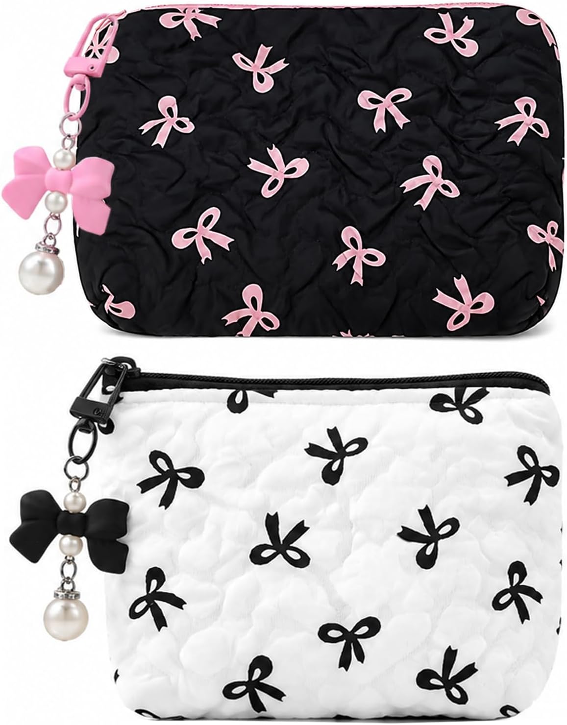 2 Pcs Small Makeup Bag for Handbag, Cute Quilted Mini Makeup Bag, Pocket Cosmetic Pouch for Lipstick & Beauty Essentials, Soft Travel Make Up Small Bag
