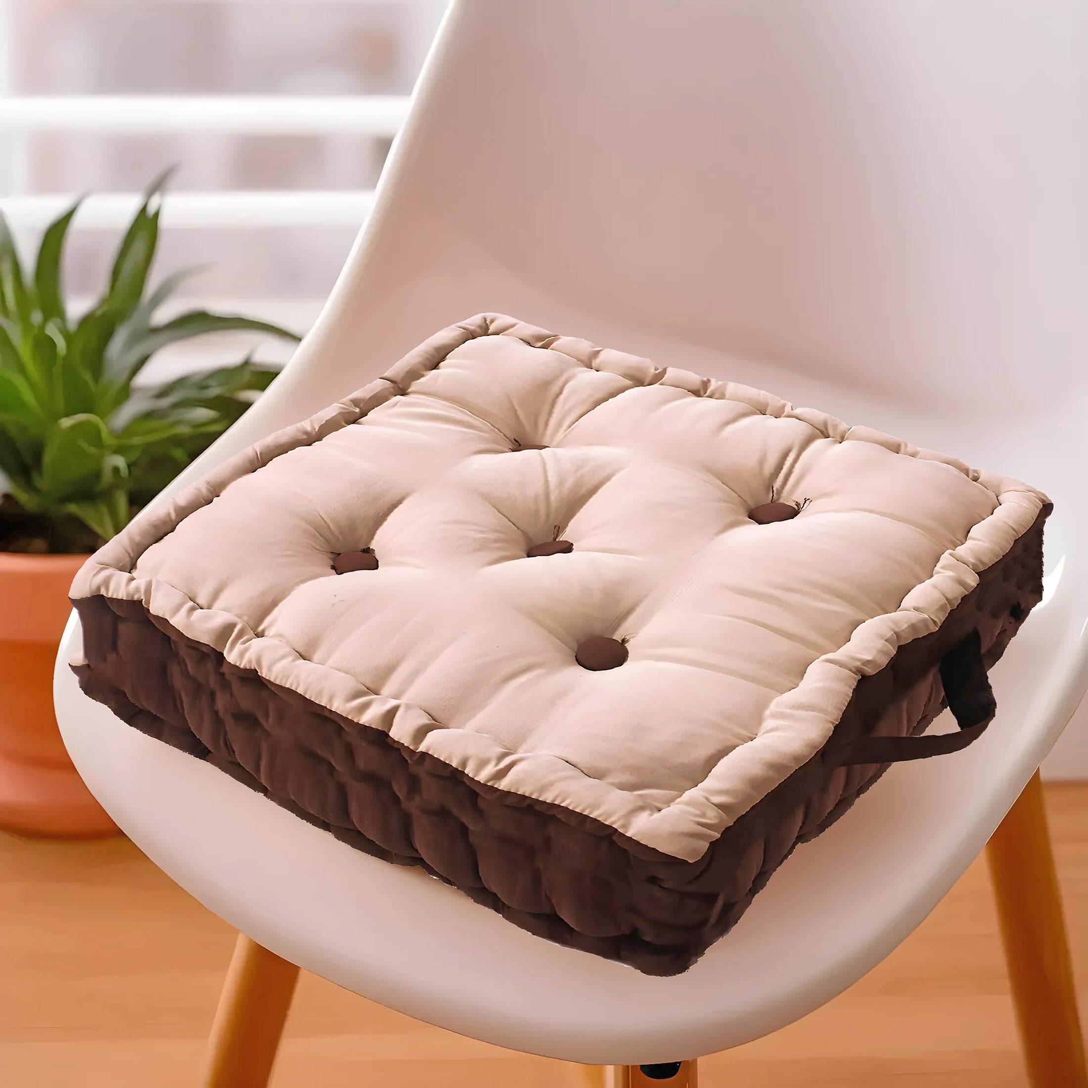 Kuber Industries Square Chair Pad|Comfortable Seat Cushion|Soft Cotton Pillow Filler for SeatingMeditationYogaLiving Room (Beige)
