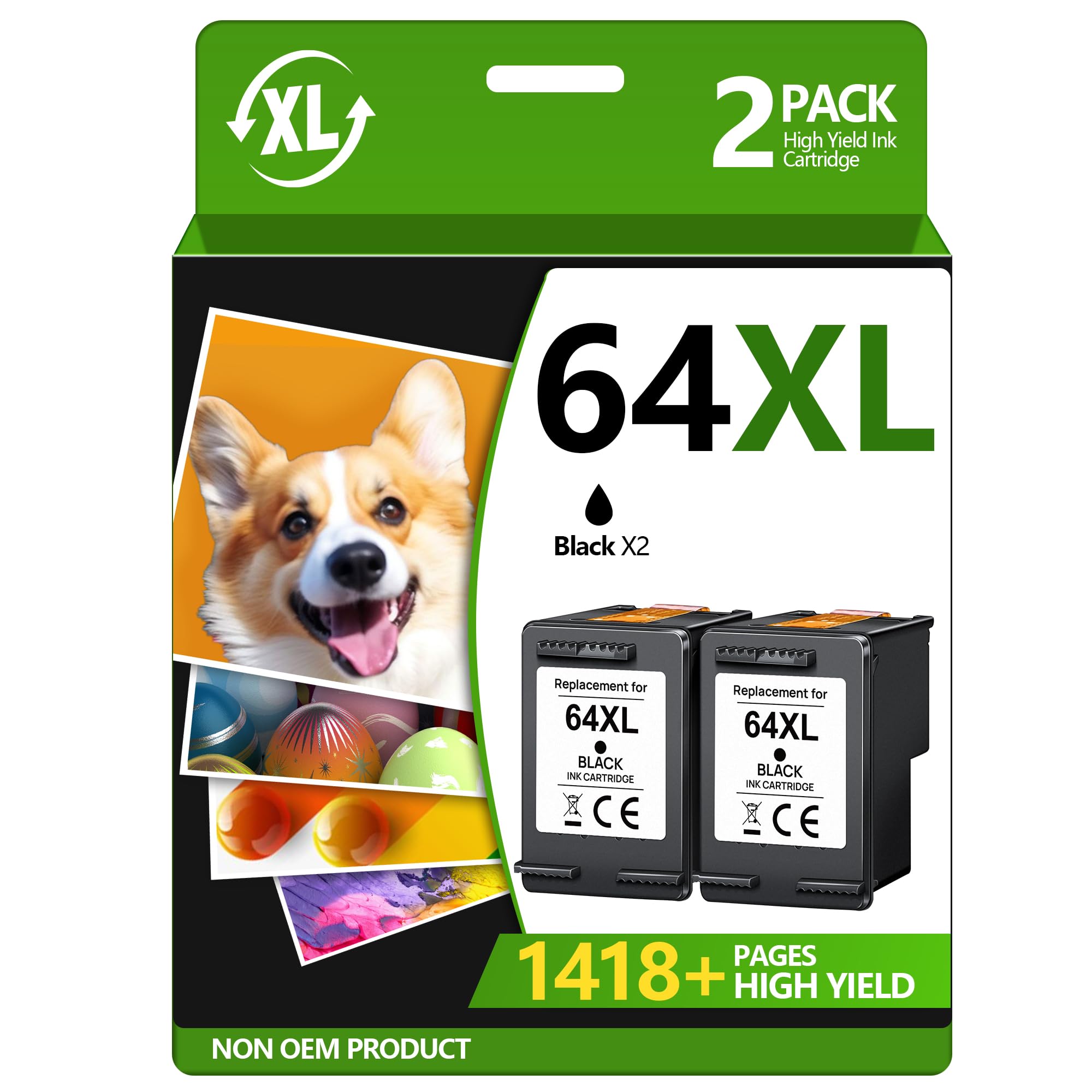 TECKKIN Remanufactured Ink Cartridge Replacement for HP 64XL Black Ink Cartridge HP Ink 64 for HP Envy Photo 7855 7858 7864 6252 6255 7800 7100 7155 7158 Tango Tango X Tango Terra Printer (2 Black)