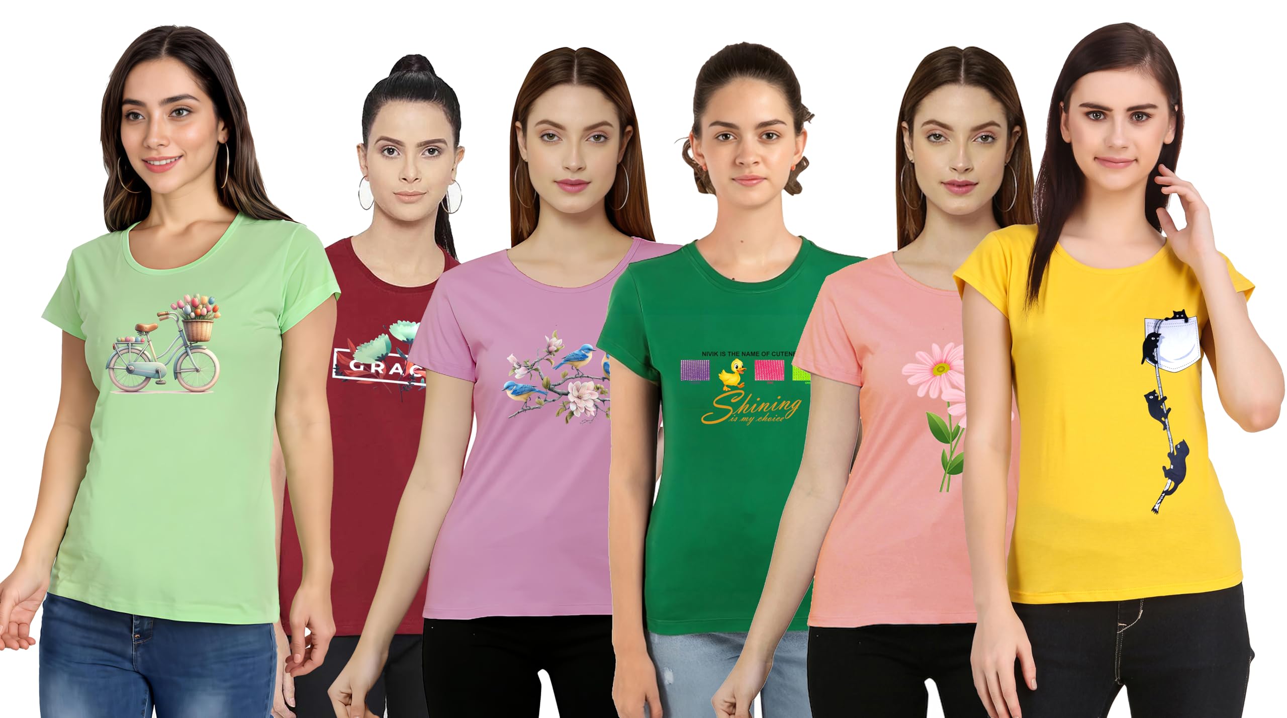 Printed, Cotton t-shirts combo pack for Women-image-21
