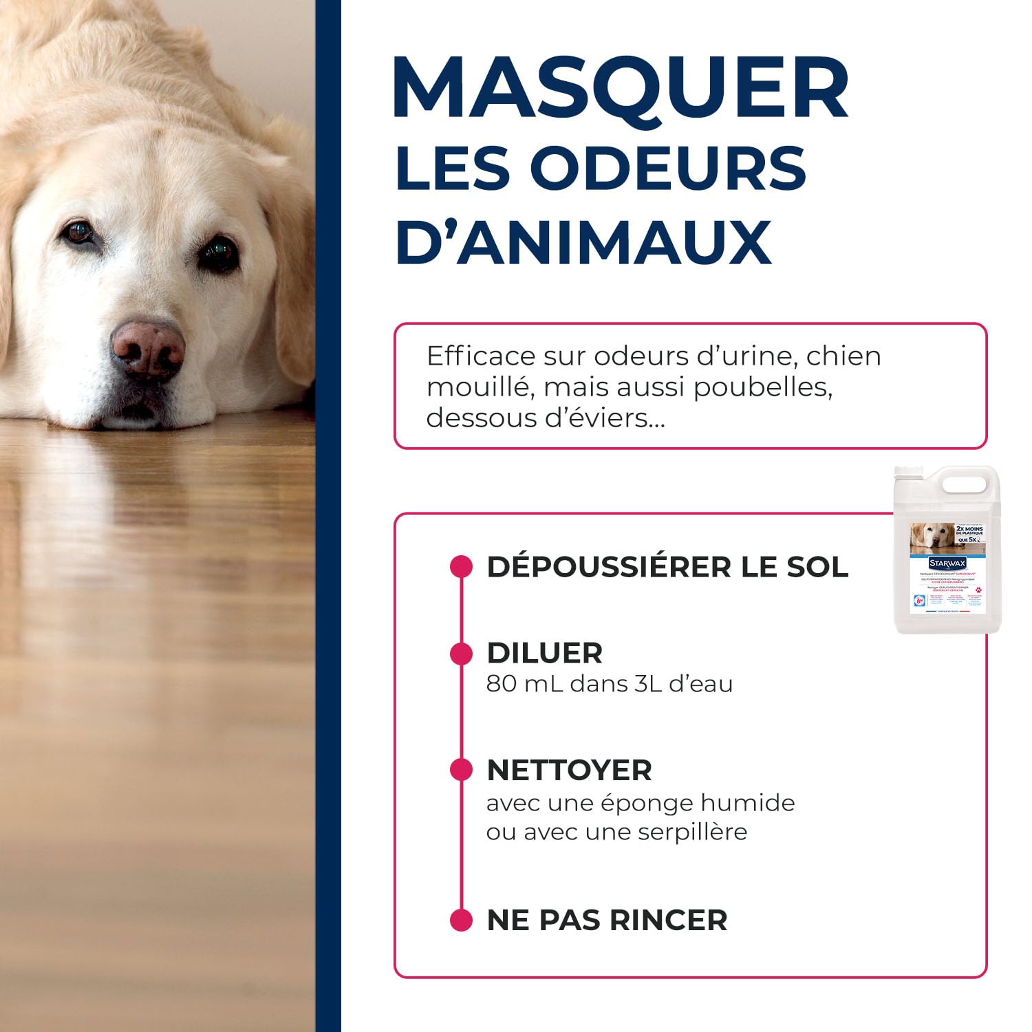 STARWAX Nettoyant désodorisant surodorant 5L | Nettoie les surfaces et lieux de vie des animaux, parfum longue durée, sans javel, fabriqué en France, rendement 1100m²/L