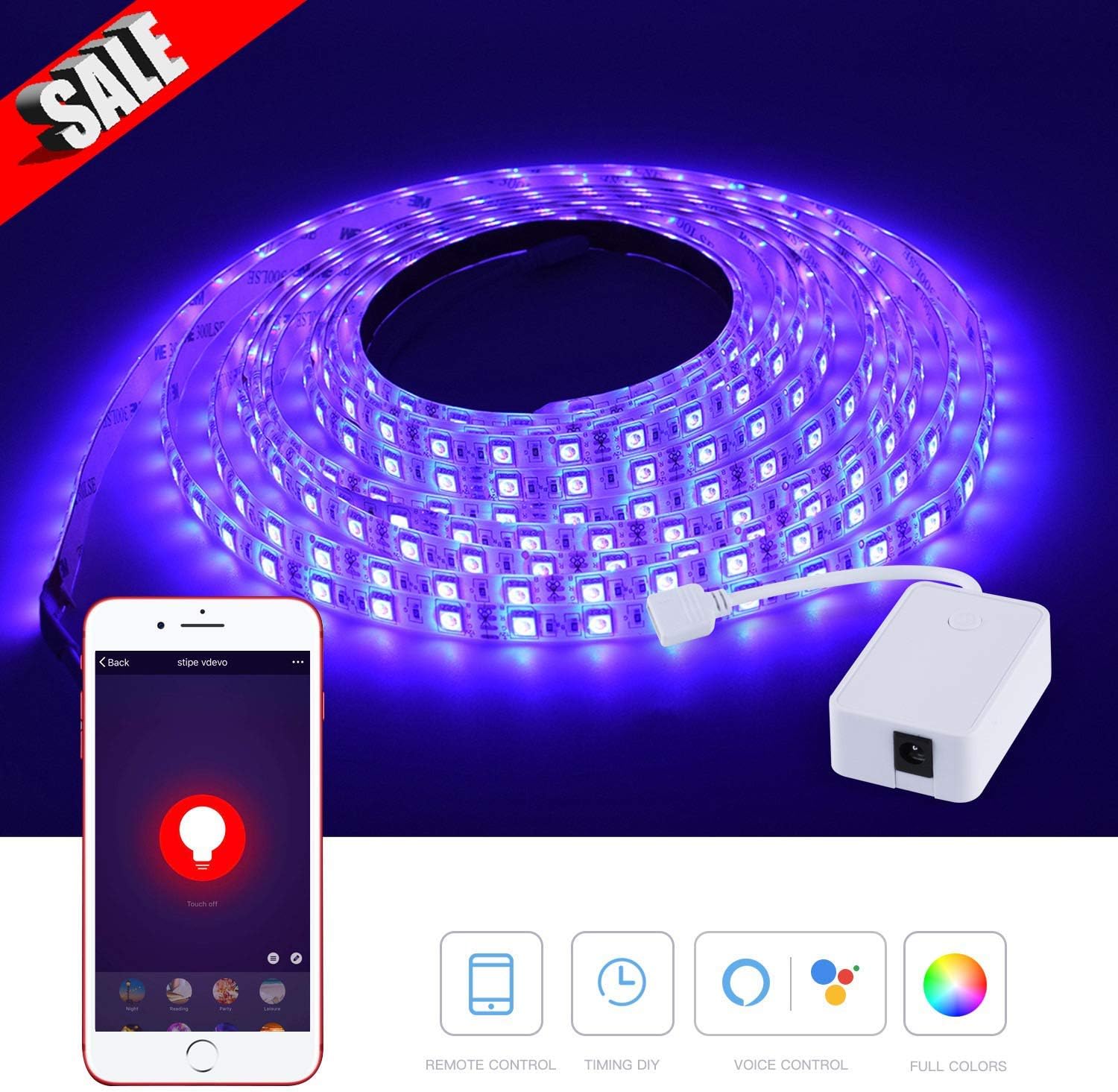 Jadada Smart LED Strip Lights 16.4FT / 5M, WiFi Wireless Smart Phone Controlled Rode Light, Waterproof 300 LEDs, Work with Amazon Alexa, Echo, No Hub Required, Compatible with Android and iOS