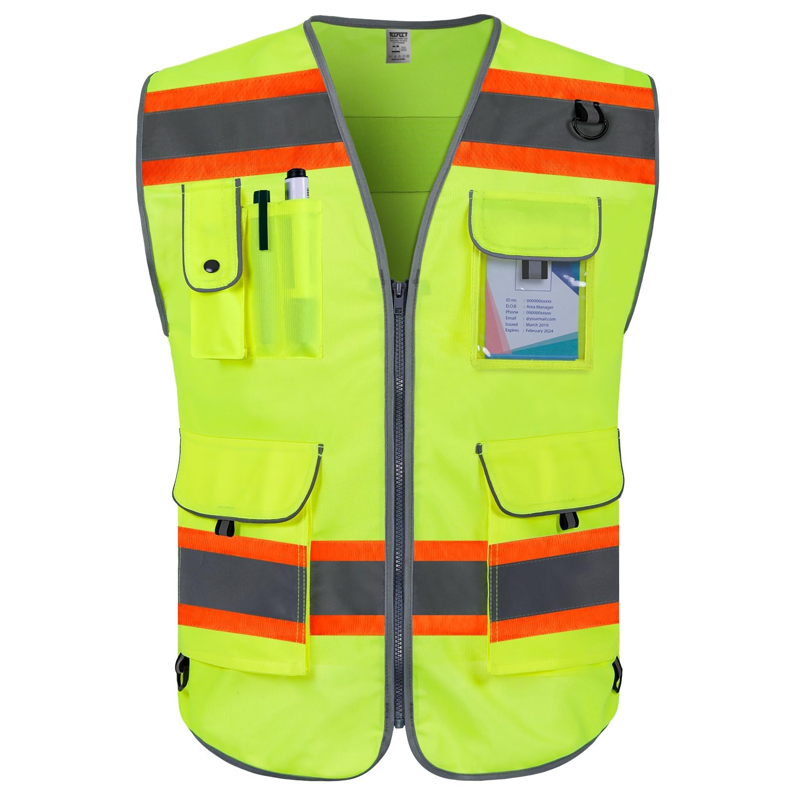 TCCFCCT Safety Vest 9 Pockets High Visibility Reflective Safety Vest for Men Women, Hi Vis Work Vest with Fluorescent Orange Extend Edge for Workers,