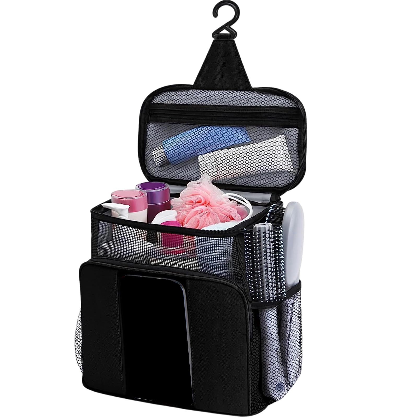 Zeiwohndc Black Roomy Travel Toiletry Bag Containing Separate Storage Pockets And Ergonomic Carry Handle Spacious Cosmetics Holder