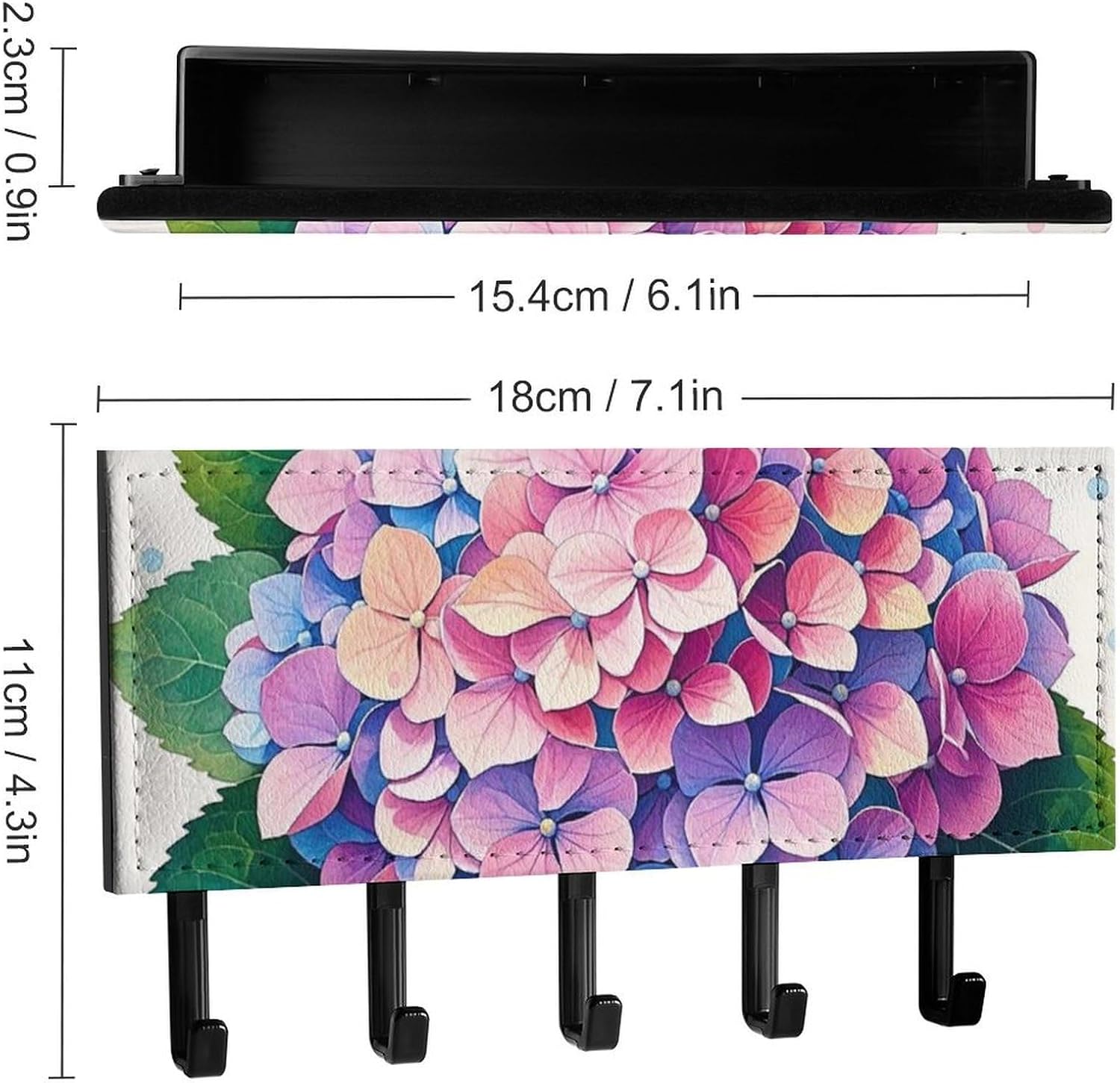 Hydrangea Key Holder with 5 Hooks Mail Organizer for Wall Black-style image 2