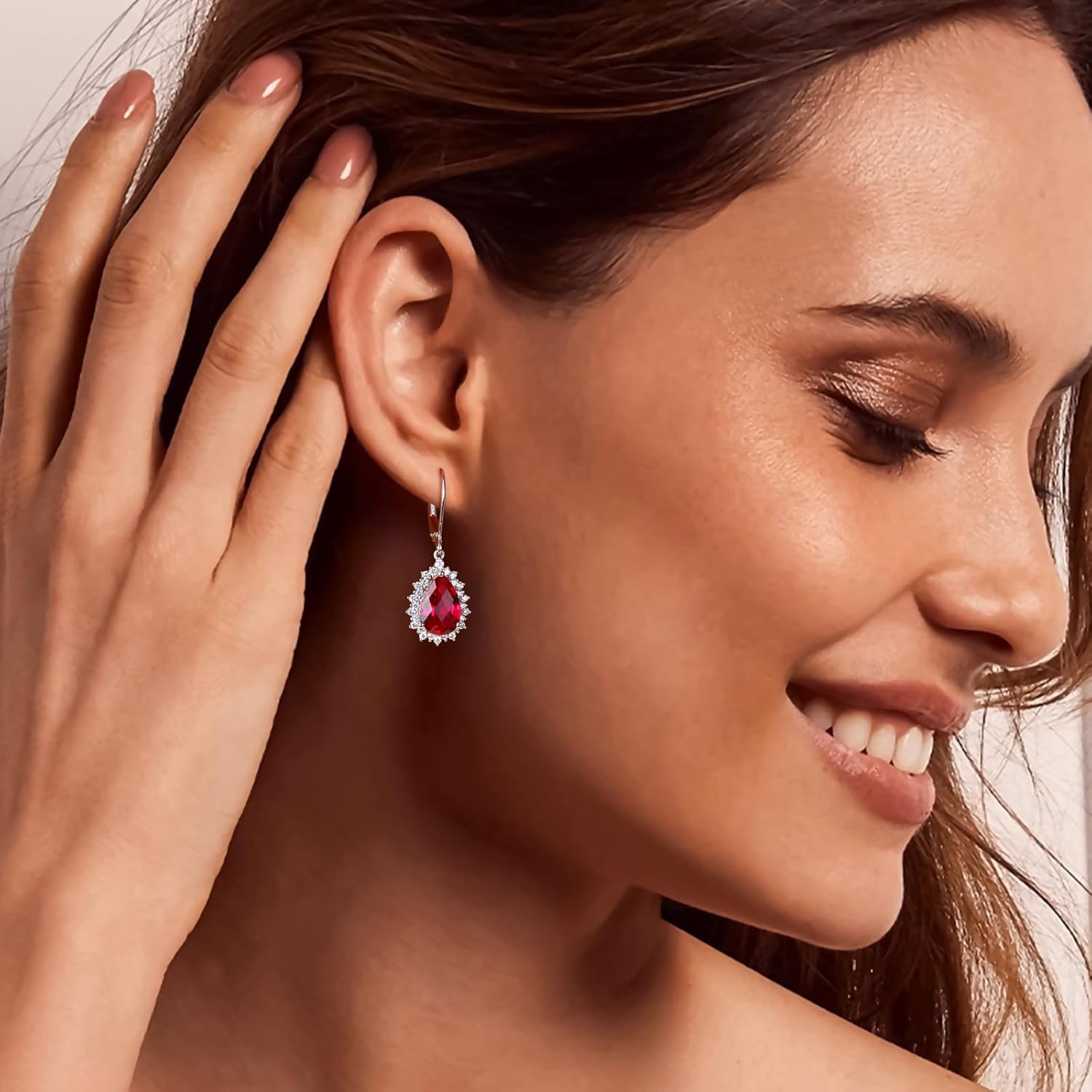 Pear Dangle Earrings for Women 925 Sterling Silver Created Ruby/Emerald/Sapphire/Opal Gemstone Birthstone Earrings Halo Teardrop Earrings - Image 2