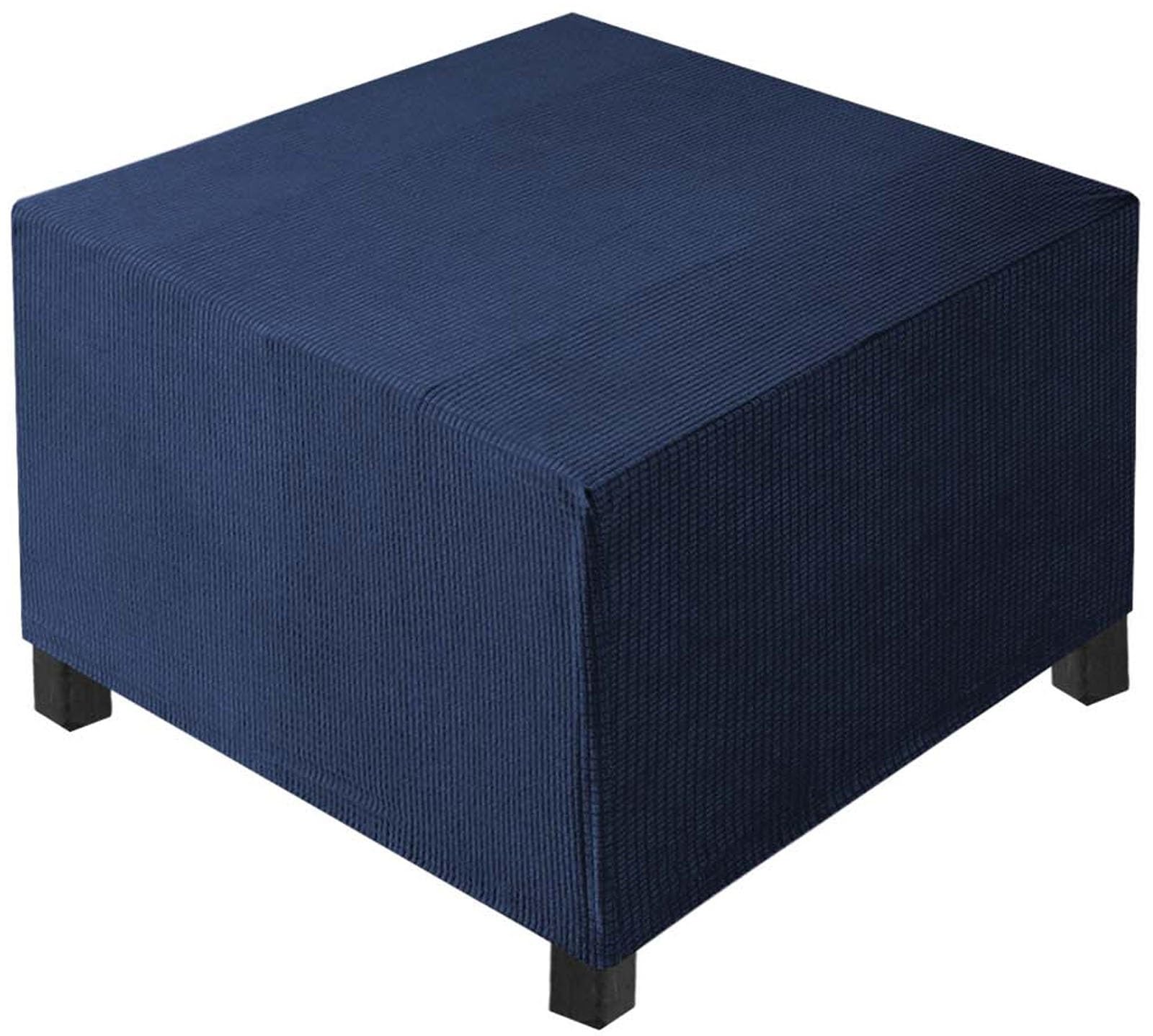 Yekuhe Ottoman Cover Square, Storage Footstool Slipcover with Elastic Bottom, Stretchable Extra Large Universal Footrest Stool Covers for Living Room Furniture Protector(Navy,55x55cm/22x22in)