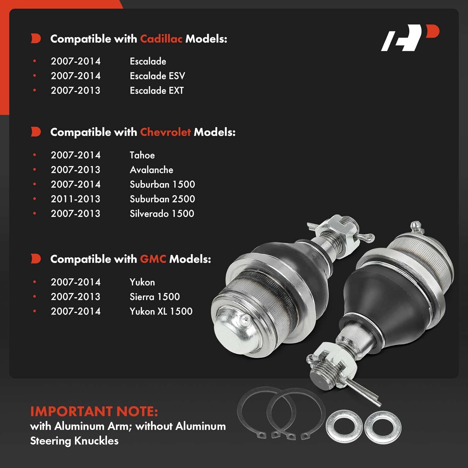 A-Premium 2 x Front Lower Ball Joint, Compatible with Chevy GMC Cadillac - 2007-2014 - Silverado 1500, Tahoe, Suburban, Avalanche & Sierra 1500, Yukon, Yukon XL 1500 & Escalade, Escalade ESV EXT