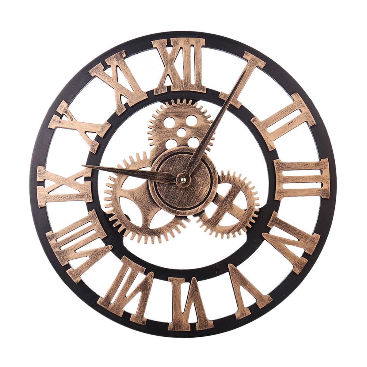 DOITOOL Reloj de Pared Vintage de Madera Engranaje 3D, 40 Cm | Números Romanos Retro, Movimiento de Cuarzo Ultra Silencioso, Estilo Industrial para Hogar y Oficina