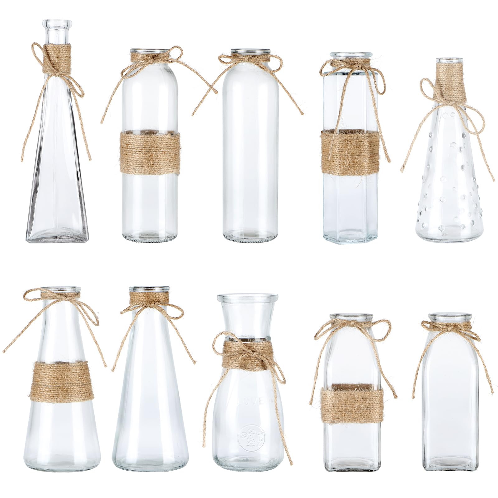 BIMUYI 10 jarrones de cristal, jarrones de vidrio con cuerda, jarrones de botella de flores vintage