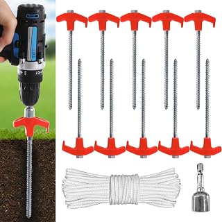 ABCCANOPY Drillable Tent Stakes & Garden Shed Anchors - Heavy-Duty Spiral Ground Screws, Bonus Adapter & Tie-Downs, Orange 10-Pack