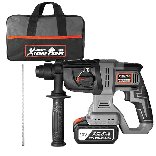XtremepowerUS Martillo de demolición inalámbrico sin escobillas de 20 V Max SDS Plus con batería de litio de 4.0 Ah y cargador