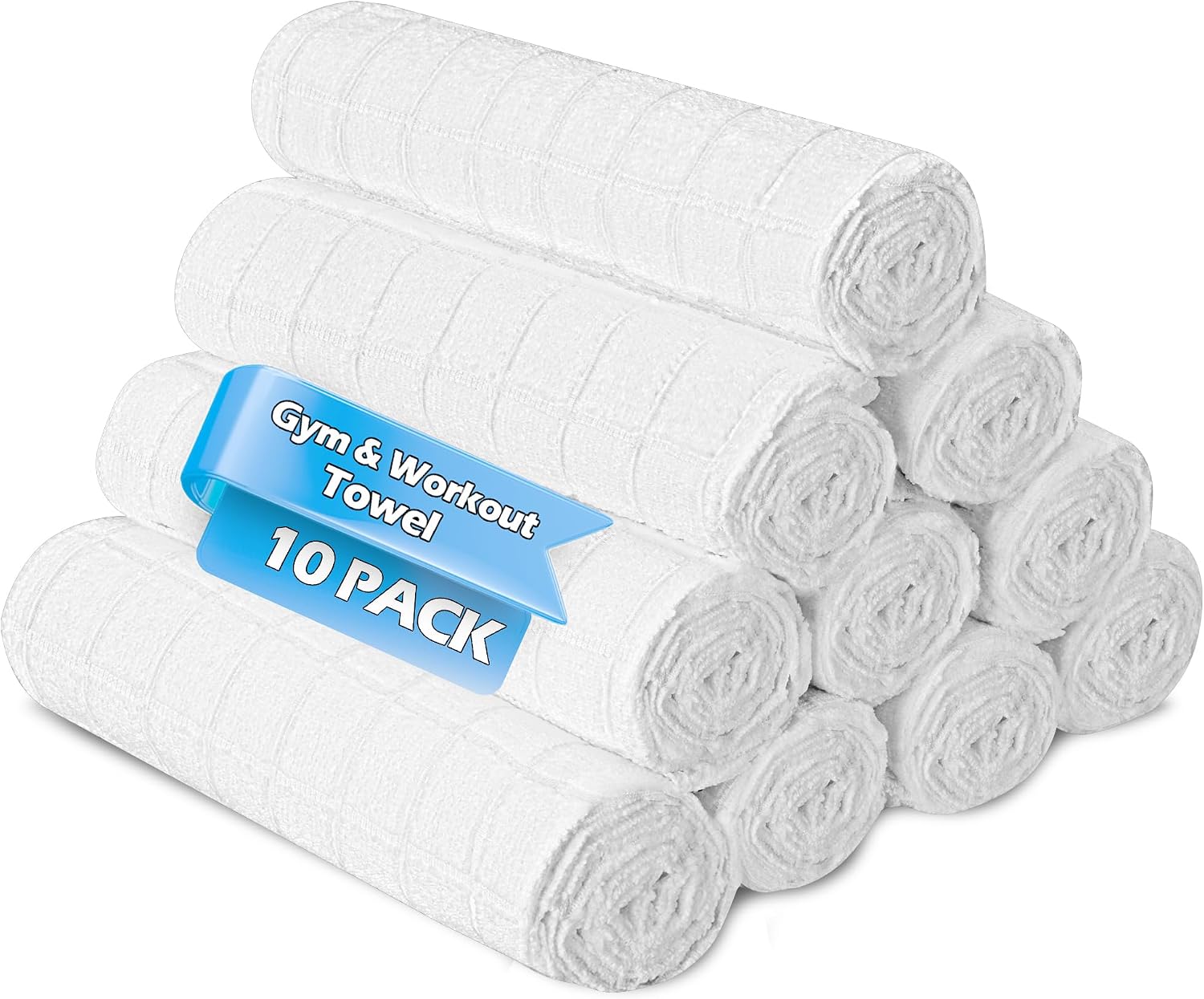 HOMERHYMRE Microfiber Workout Towels, 10 Pack White Gym Sweat Sports Towel for Yoga, Tennis, Running, Exercise, Working Out, Camping, Quick Dry, Highly Absorbent, for Women & Men, 16 x 27 Inch