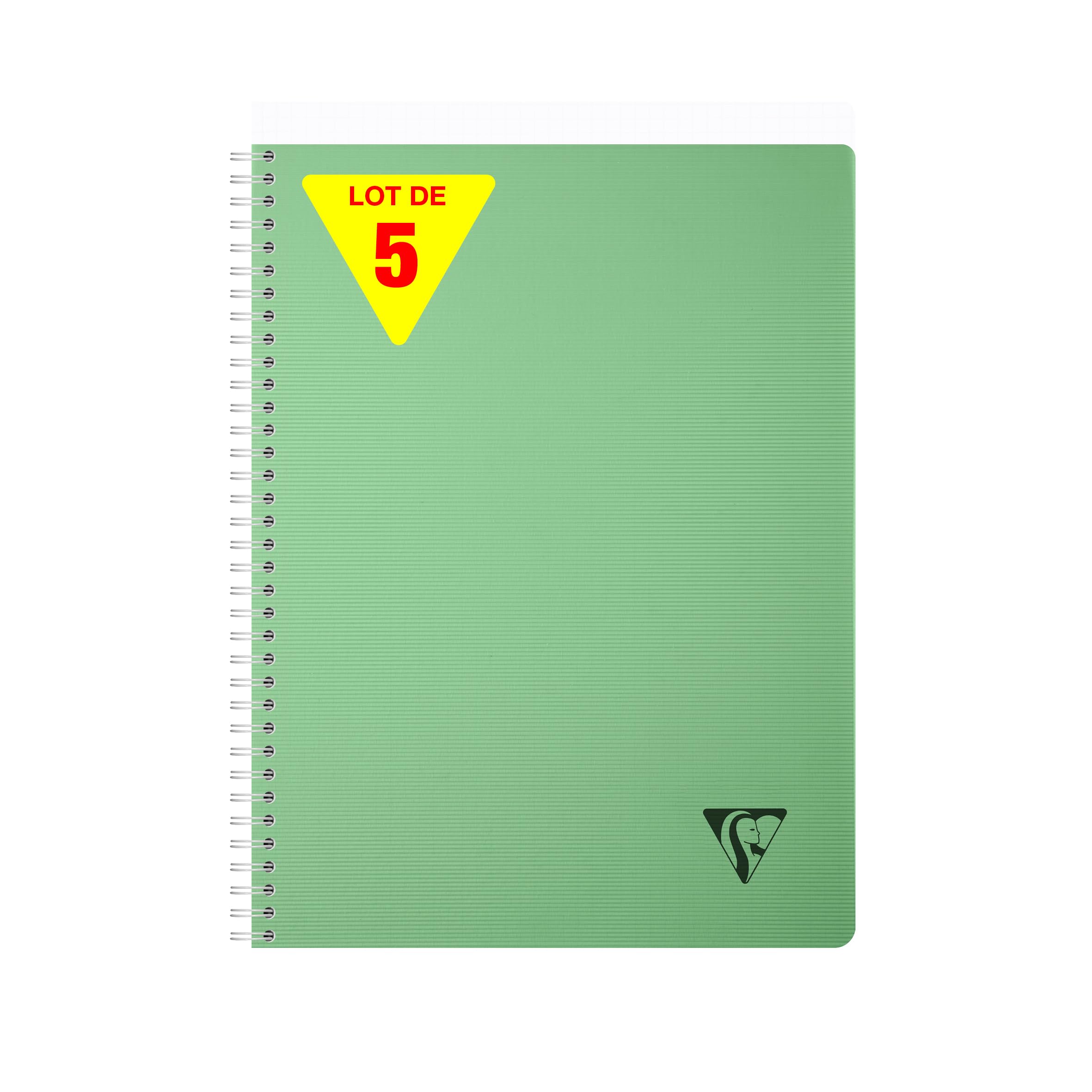 Clairefontaine 327121CPack LiniColour ESSENCE Set of 5 Spiral Notebooks A4 21x29,7cm - 180 Small Squares Pages White Paper 90g Clear Polypro Cover - Sage Green