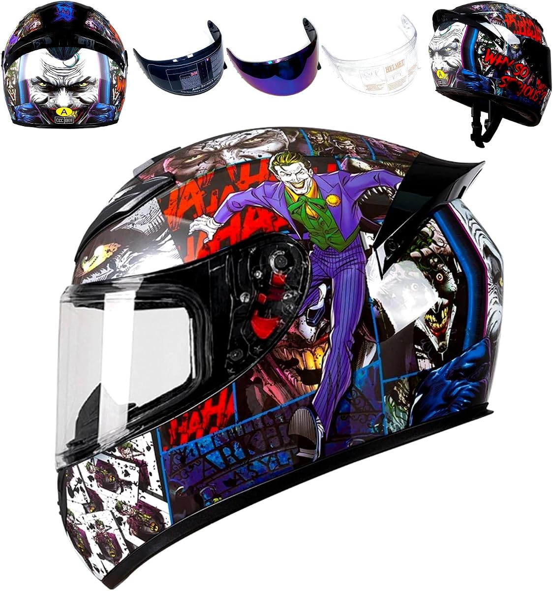 Full Face Motorcycle Helmet Racing Motocross Helmets with Pinlock Compatible Clear&Tinted Visors DOT Model Approved Street Bike Helmet