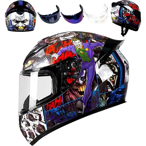 HTLNUZD Full Face Motorcycle Helmet Racing Motocross Helmets with Pinlock Compatible Clear&Tinted Visors DOT Model Approved Street Bike Helmet