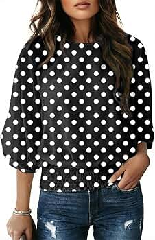 Dokotoo Polka Dot Tops for Women Summer Boat Neck 3/4 Length