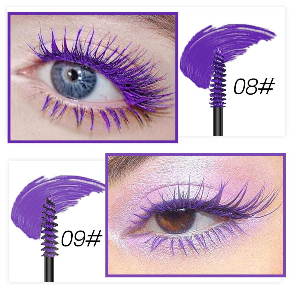 Condition photo showing New/Like New for Colored Colorful Waterproof Mascara for Eyelashes Set,Blue White Black Brown Purple Long lasting Charming Voluminous Cruelty Free Vegan Eye Makeup (A-2Pcs 08#	 Purple, A)