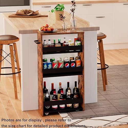 Miniatura 8 de TEAMIX Carrito de almacenamiento delgado de 4 niveles con asa carrito de almacenamiento deslizante con ruedas carrito organizador de estantería