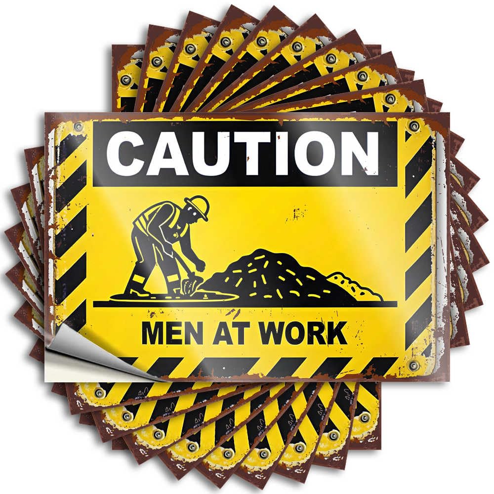 Caution: Men At Work - Safety First On The Job Site Home Gifts Absorbing DIY | Funky Tattoos Cover Removable Vinyl Sticker Decal(12X18CM)