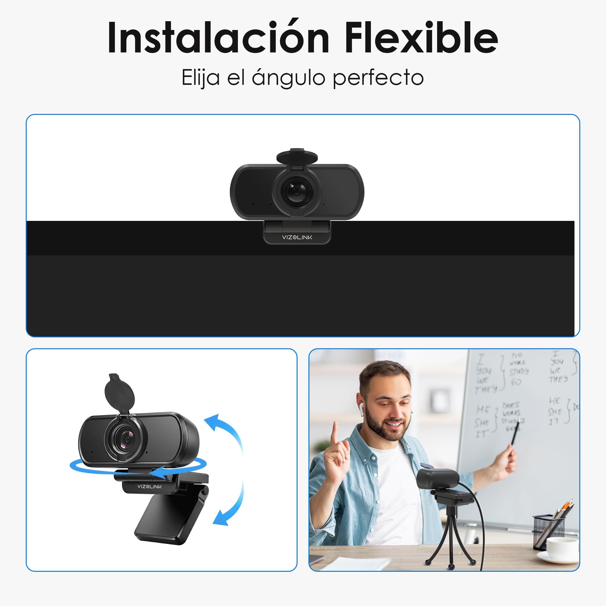 N51A Webcam Full HD 2.5k 30FPS Webcam PC con 2 Micrófono 110°Ángulo de Visión Corrección de Iluminación para Windows MacOS Linux Soporta Youtube Streaming Video Calling Zoom Videoconferencia