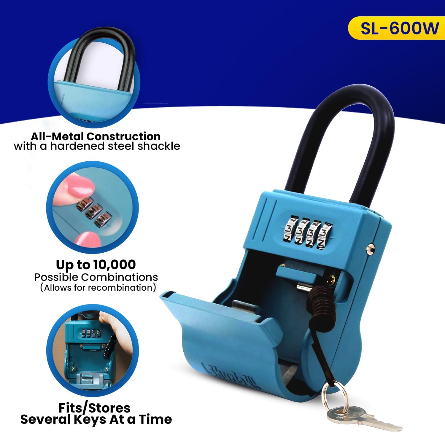 ShurLok SL-600W Numbered Key Storage Combination Lock Box, Blue