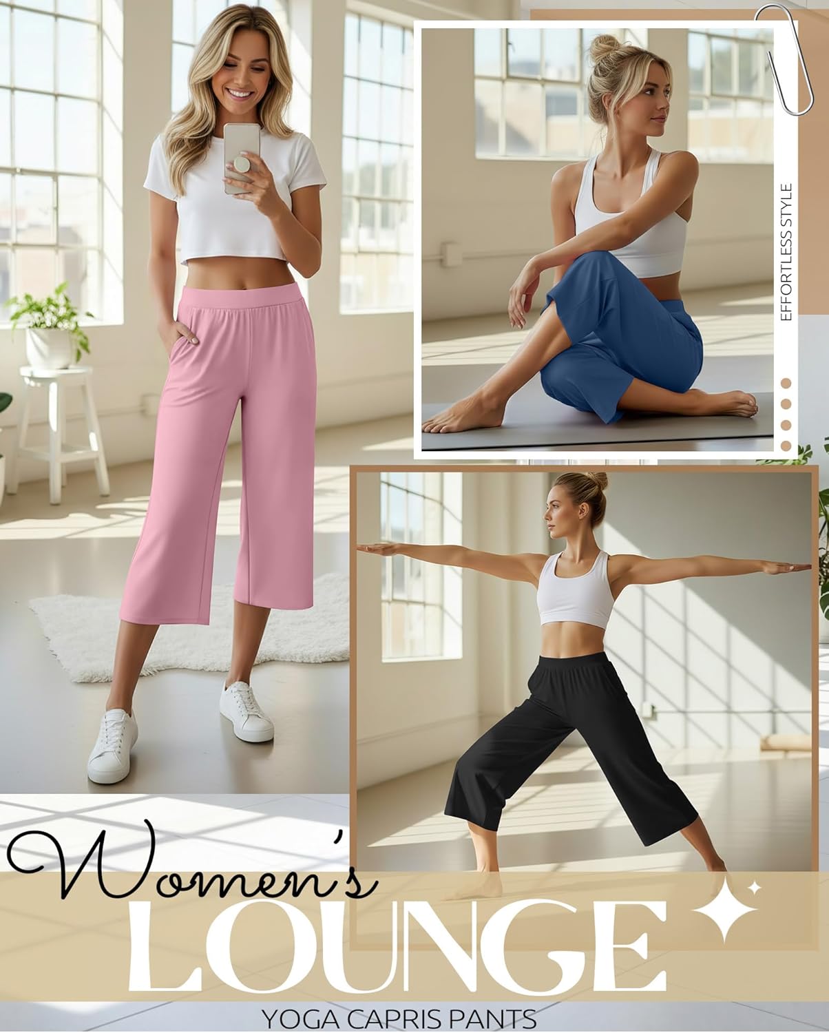 Neer 4 Pack Women's Capri Pants Wide Leg Capris Yoga Sweatpants Lounge Loose Fit High Waist Workout Cropped Pants with Pocket - Image 5
