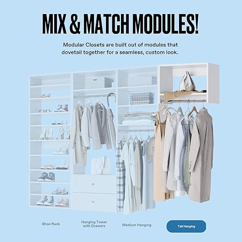 Miniatura 3 de Armario colgante alto, sistema modular de armario para colgar, organizadores de armario y estantes de almacenamiento (blanco, 30 pulgadas de ancho)