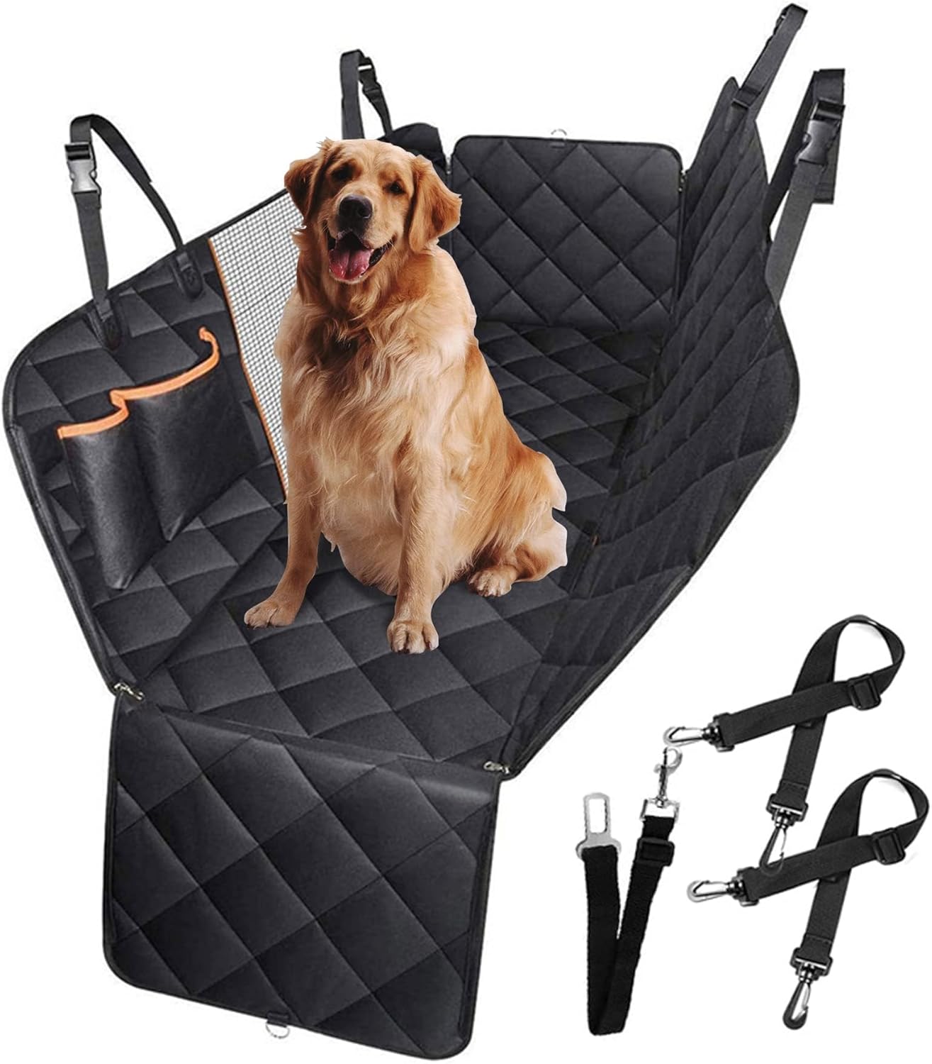 Dog Car Seat Cover for Back Seat with Mesh Window, 600D Heavy Duty Waterproof Hammock, Universal Fit for Cars and SUVs (Standard 56.5"x53")