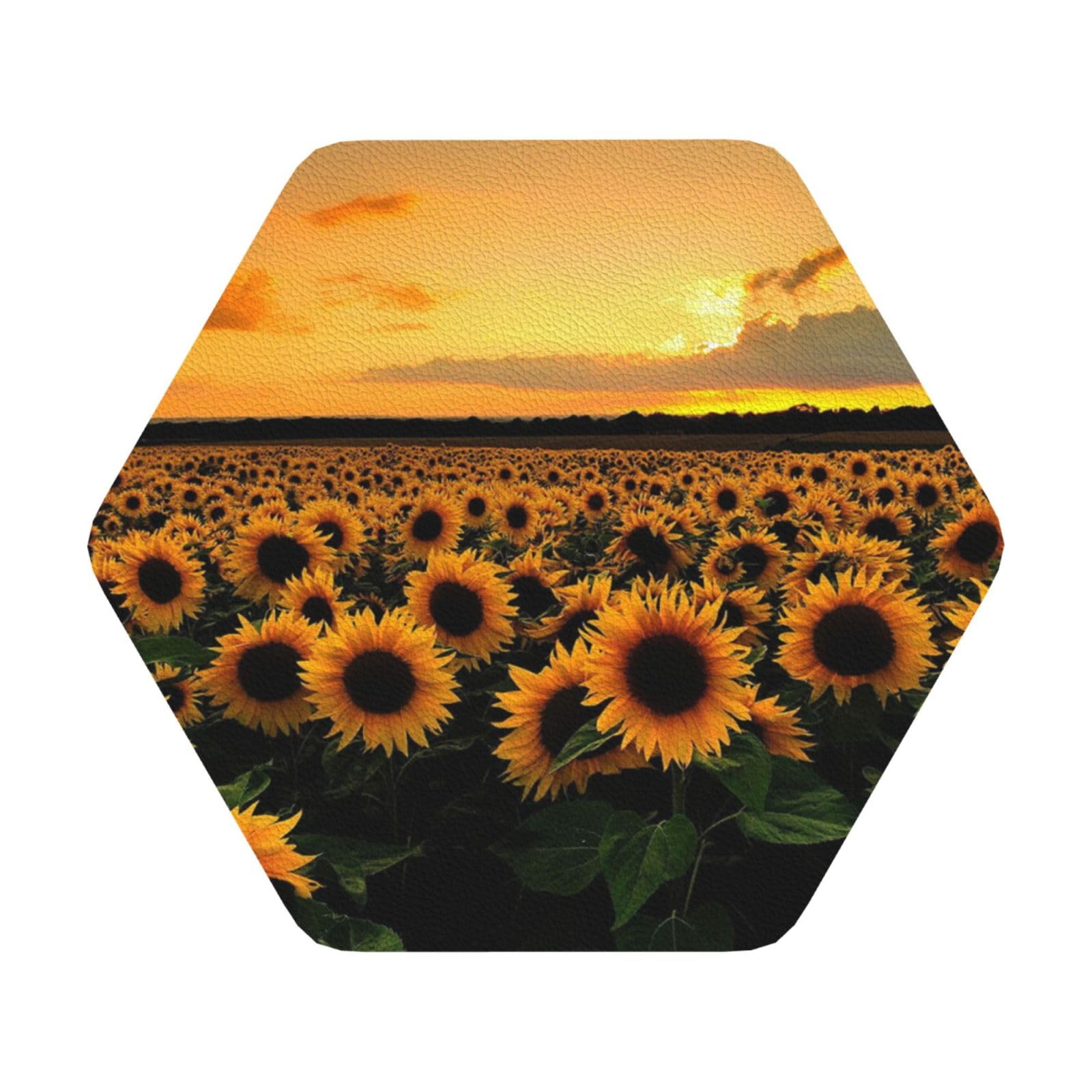 sunflowers sea PU Leather Coasters Set of 6 Hexagon Drink Coasters