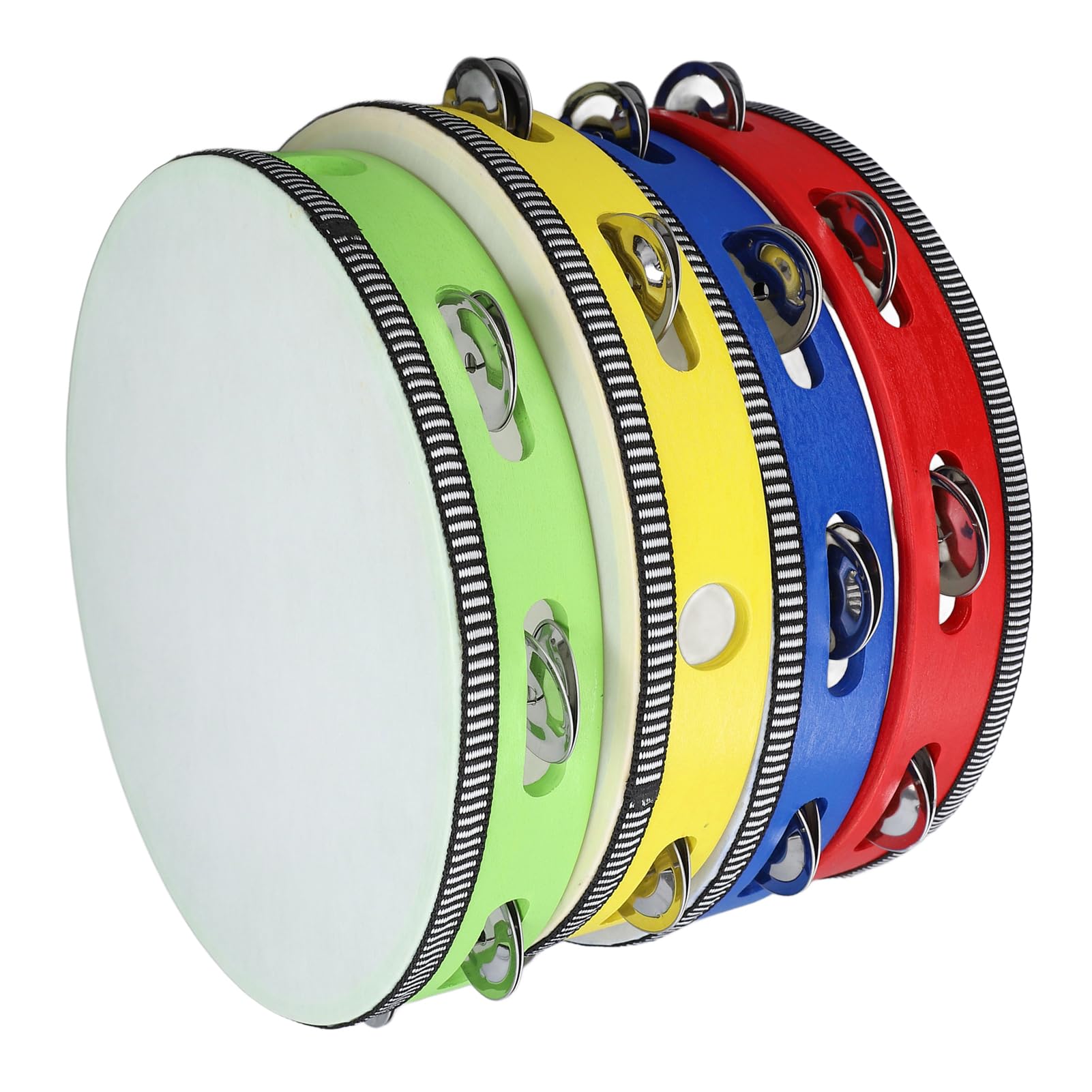 Four Piece Wooden Tambourine Set With Clear Resonant Sound And Premium Materials For Churches Concerts Karaoke Birthday Parties And More Approx 25cm Diameter And 4 Jingles