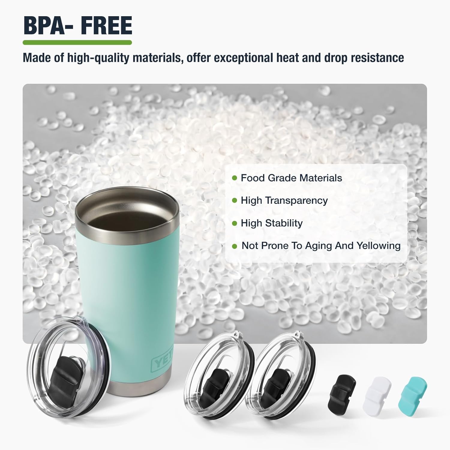 20 oz Tumbler Lids,Magnetic Tumbler Lid Replacement for YETI,BPA Free 2 Pack Black Tumbler Lids & 3 Pack Magnetic Slider - Image 5