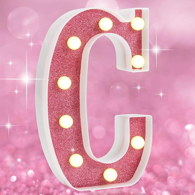 Light Up Pink Alphabet Marquee Letters Sign, Glitter LED Marquee Letter ...