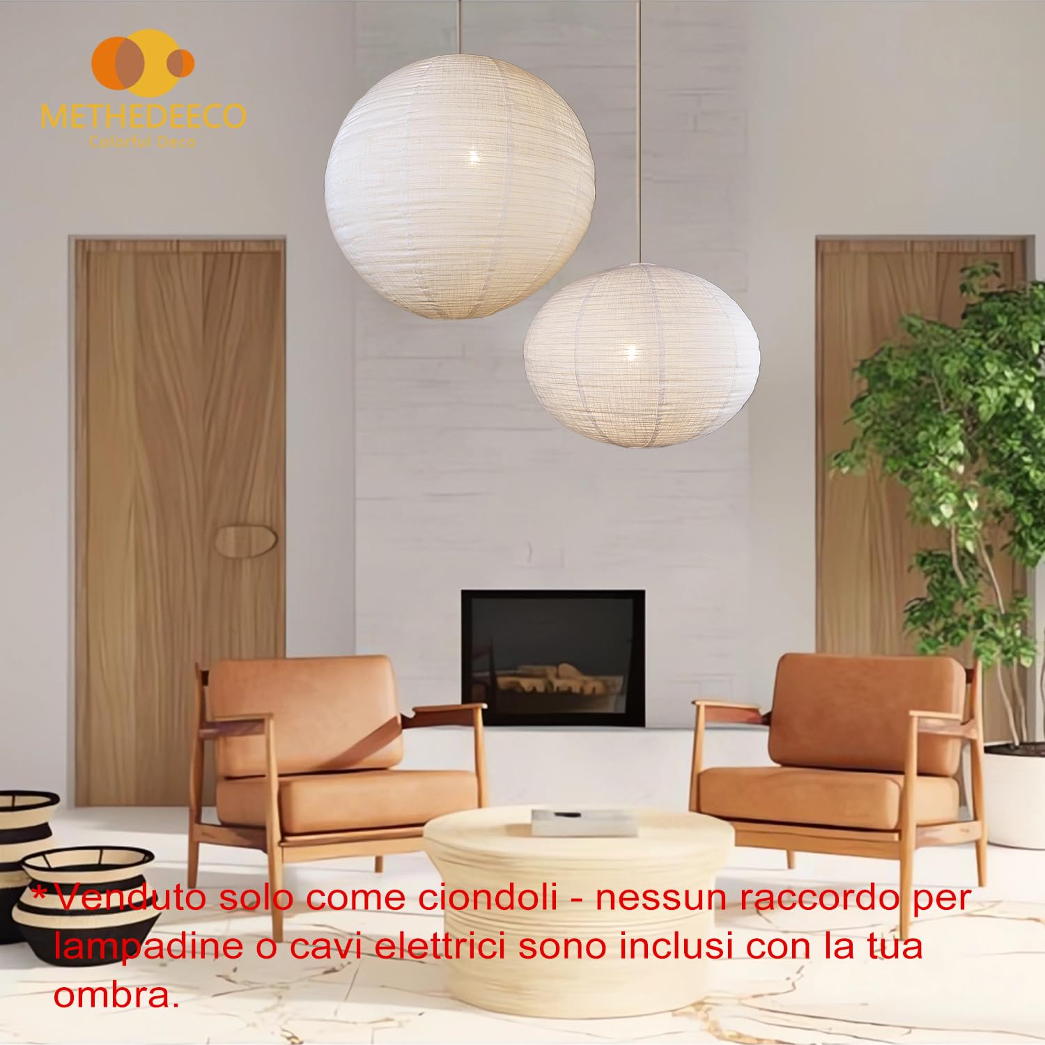 METHEDEECO Set di 2 lampade a sospensione in lino, 60 + 50 cm, paralume rotondo in tessuto per lampada a sospensione, per soggiorno, sala da pranzo, camera da letto, hotel e decorazione