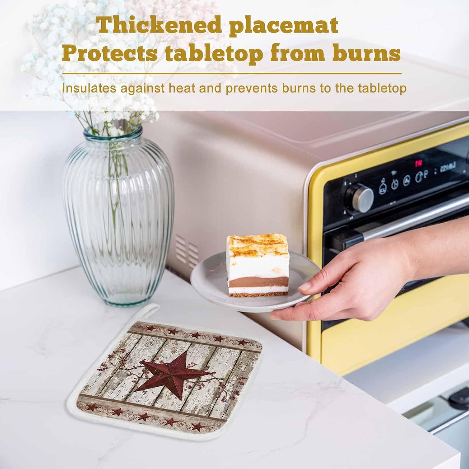 Red Texas Star Vintage Pot Holders for Kitchen Heatproof Potholder, 5 Pack Farmhouse Berry Grey Wooden Hot Pads Multipurpose Oven Pads Cloth Potholders Trivet for Cooking Baking