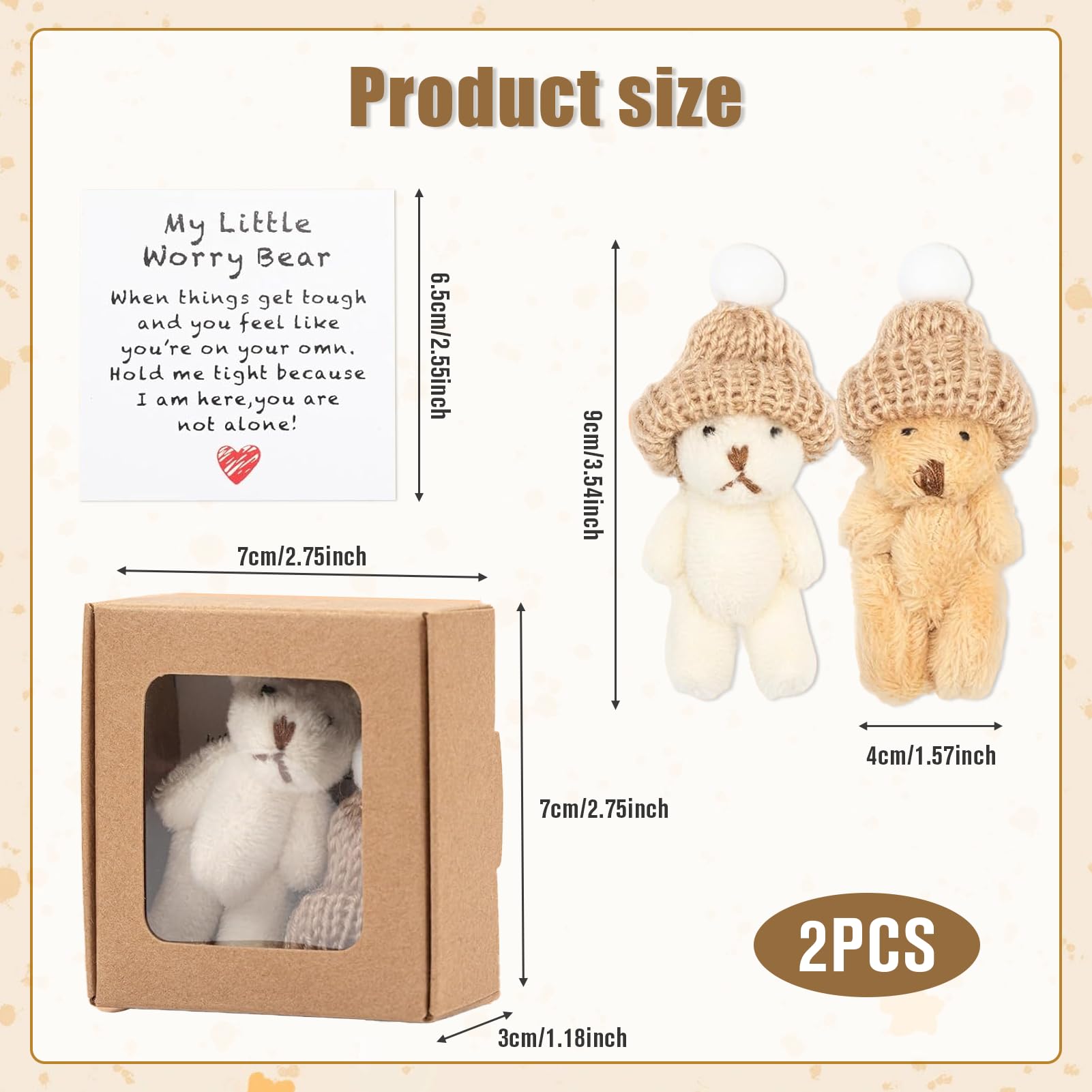 2 Pcs My Little Worry Bear In A Box, Worry Bears, Little Bear In A Box Set, Mini Pocket Teddy Hug - Image 2
