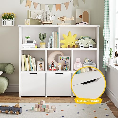 Miniatura 6 de Teckid Estantería para niños y almacenamiento de juguetes, organizador de juguetes con 3 cajones móviles y 5 cubos abiertos, almacenamiento de baúl