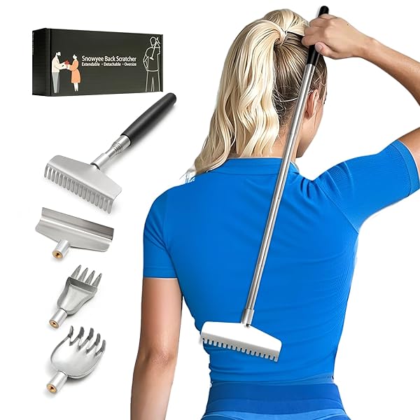 Snowyee Oversized Back Scratcher Detachable Backscratchers Extendable with Extra Large Wide Variety Heads for Women Men for Scratching Itch with Gift Box (4 Pieces/Black)