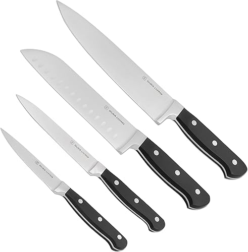 DURA LIVING Juego de cuchillos de chef, juego de cuchillos de cuberterĂa, 4 piezas, acero inoxidable forjado superior de alto carbono, ultra DURA LIVING Juego de cuchillos de chef, juego de cuchillos de cuberterĂa, 4 piezas, acero inoxidable forjado superior de alto carbono, ultra