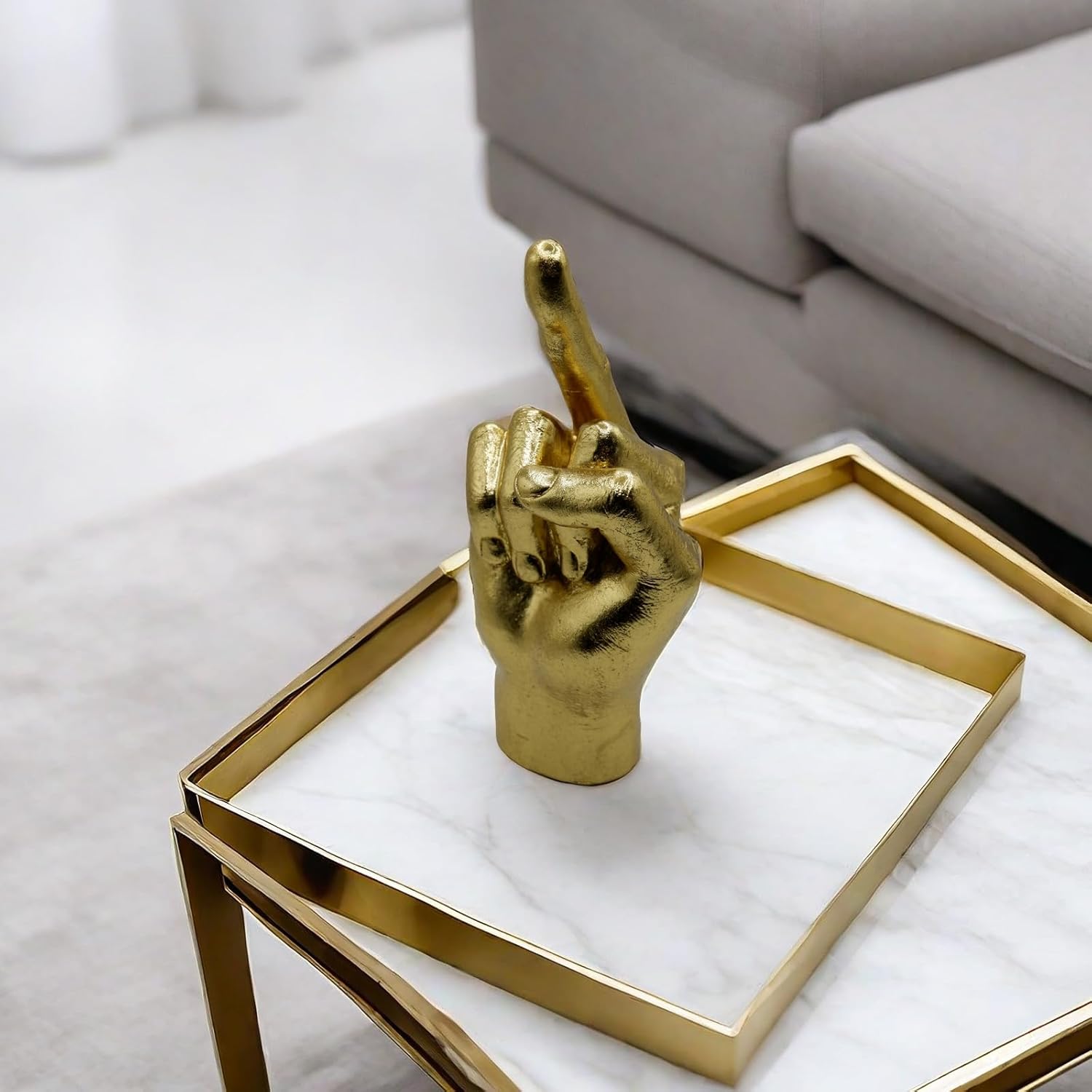 DECOUE Gold Decor - Resin Gesture Hand Sculpture Finger Statue - Classic Home Shelf & Desk Decor - Middle Finger - Image 7