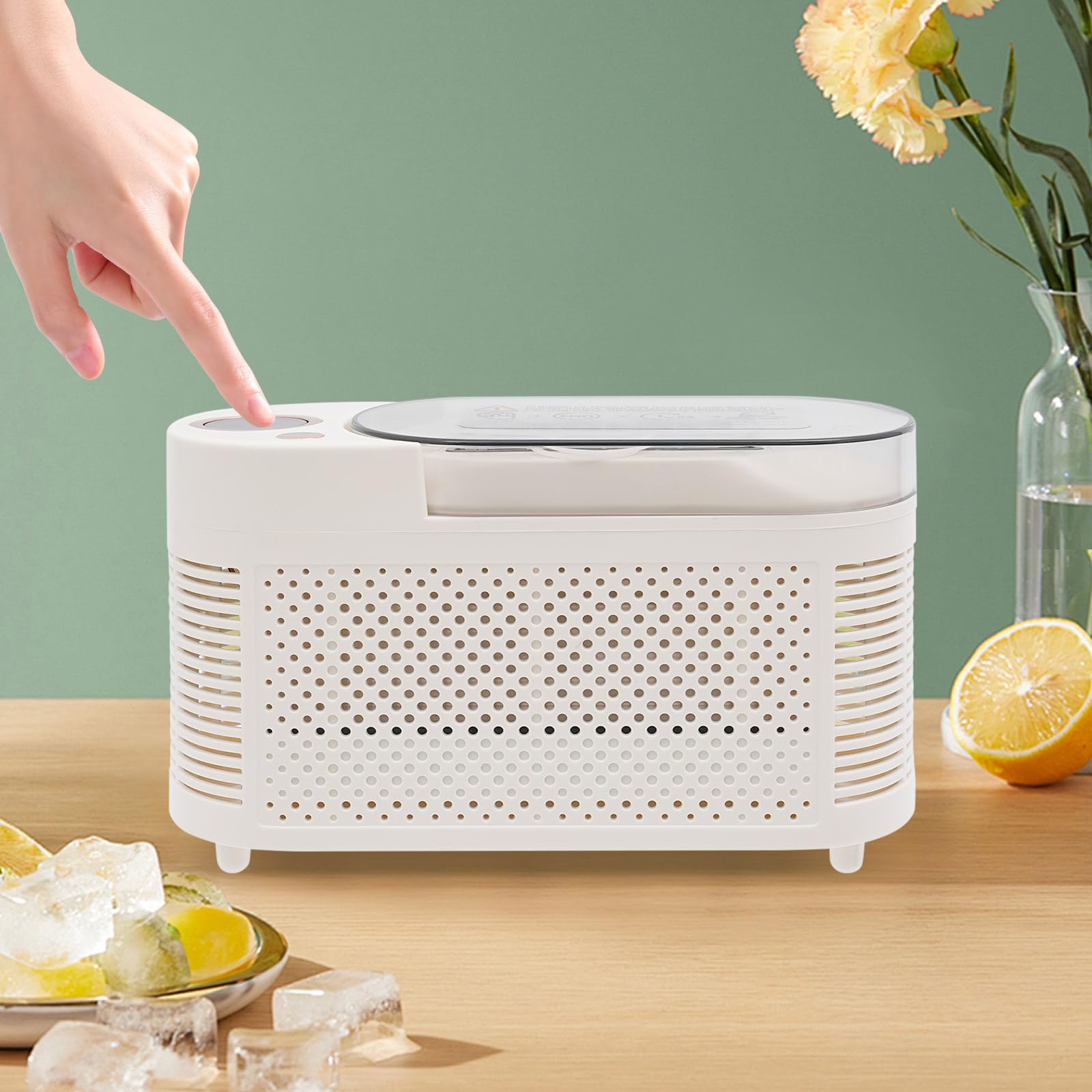 Przenośna maszyna do lodów, 12 V, 120 W, do pojazdów, kompaktowa kostkarka do lodu, na kemping, do kuchni, biura i podróży (biała)